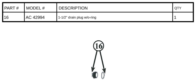AC 42994 - 1-1/2" drain plug w/o-ring